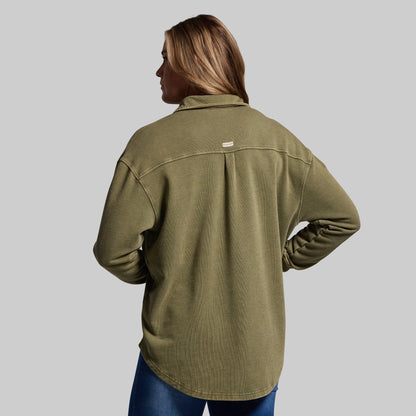 Women's Oversized Washed Button Up (Deep Green)