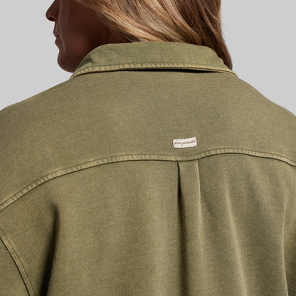 Women's Oversized Washed Button Up (Deep Green)