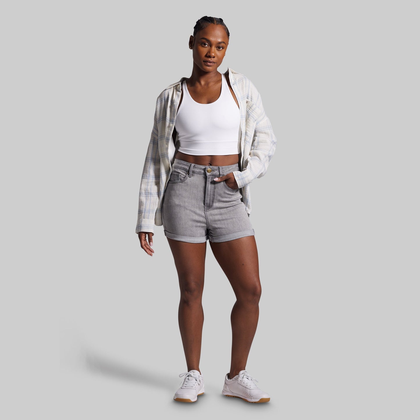 FLEX Stretchy Mom Jean Short (Light Grey Wash)