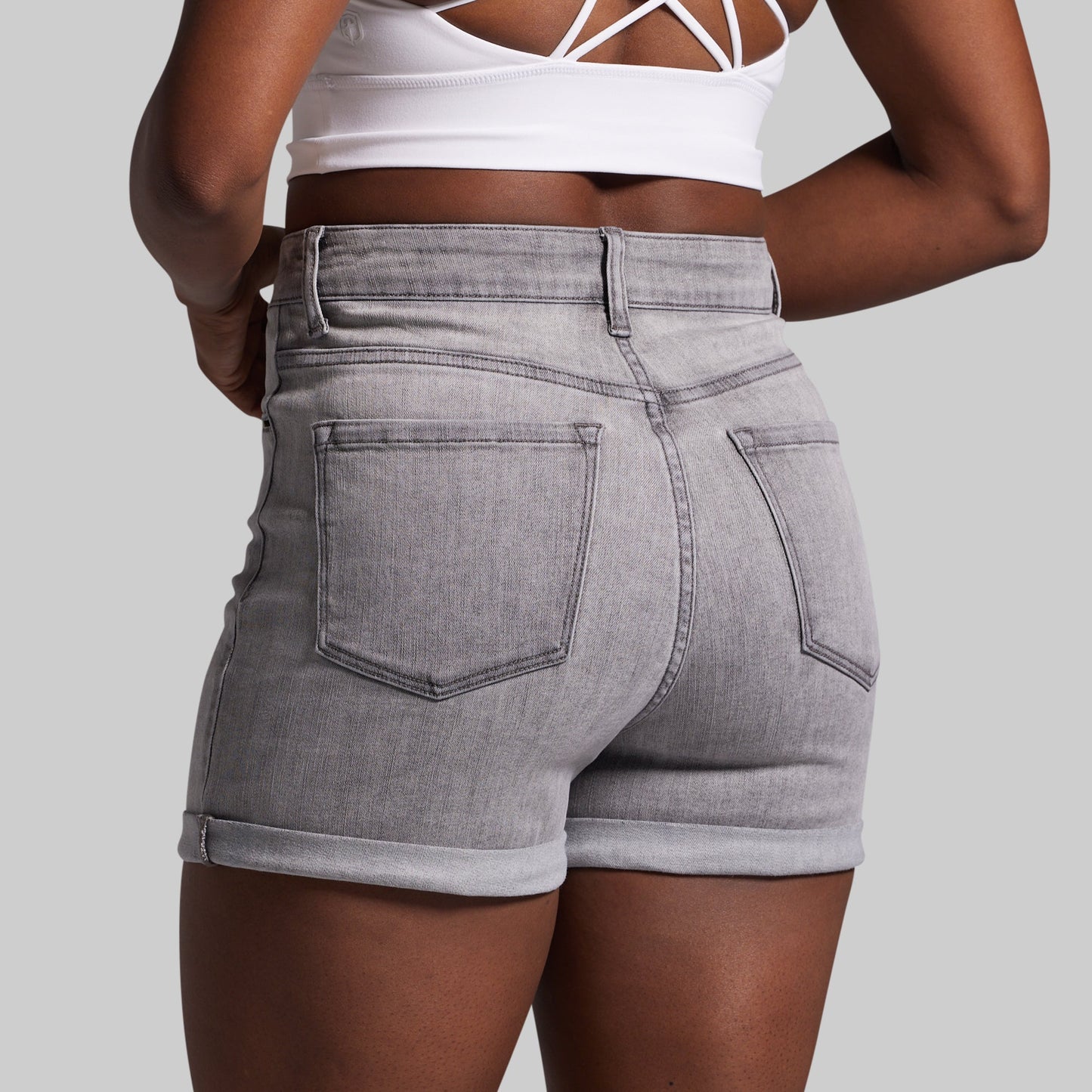 FLEX Stretchy Mom Jean Short (Light Grey Wash)