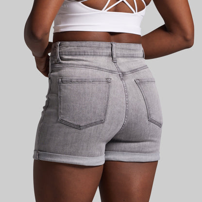 FLEX Stretchy Mom Jean Short (Light Grey Wash)
