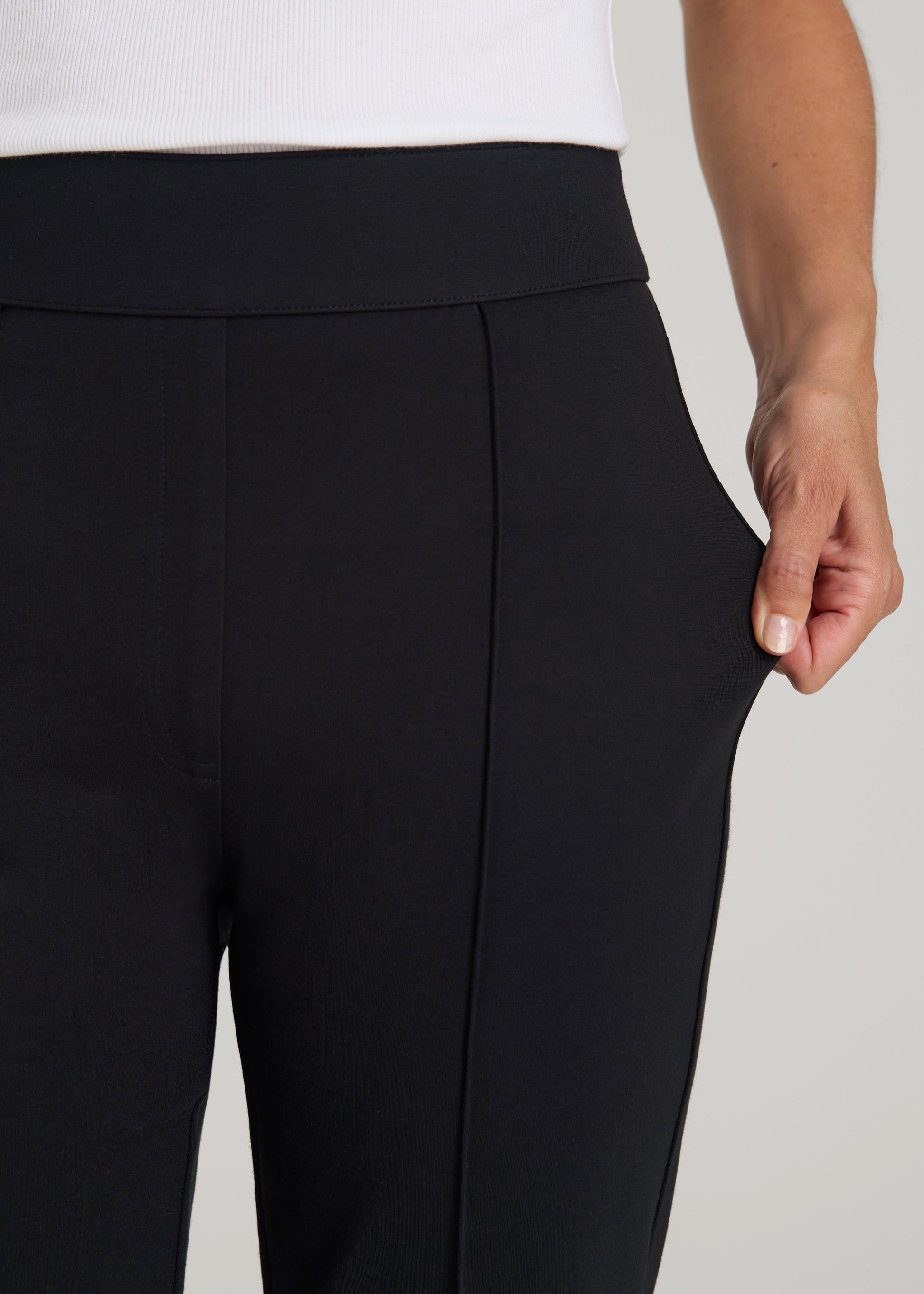 Flex Ponte Pull On Flare Pants for Tall Women in Black