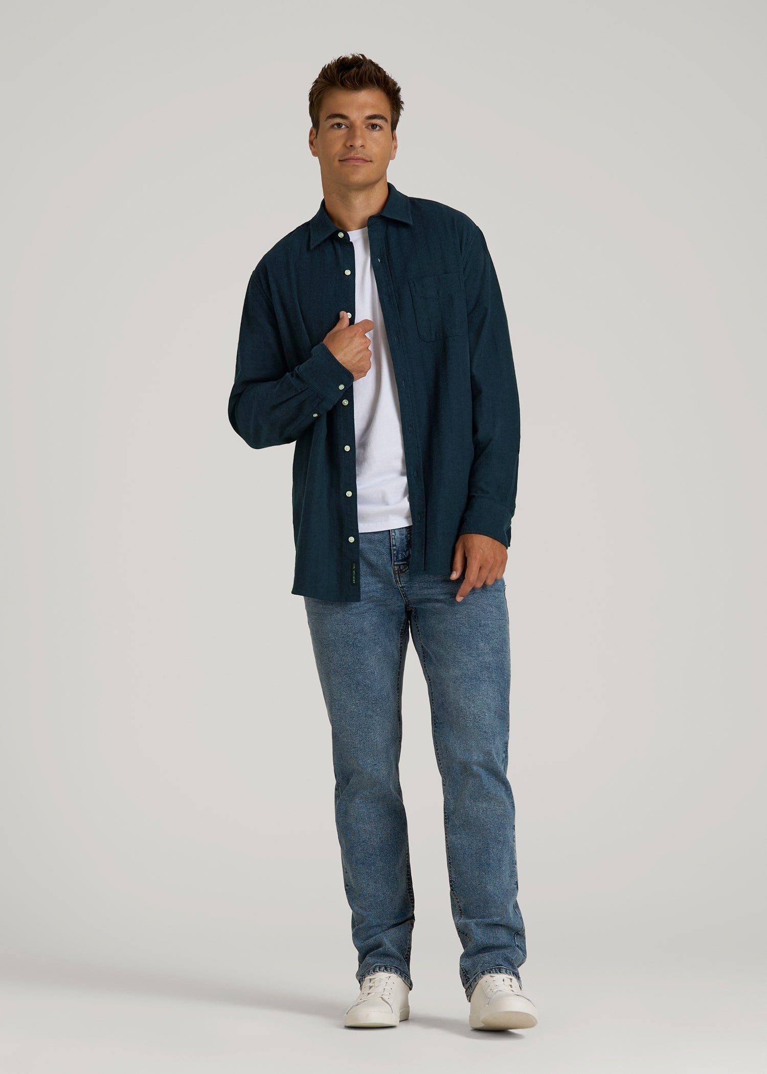 Nelson Flannel Shirt for Tall Men in Blue Chevron