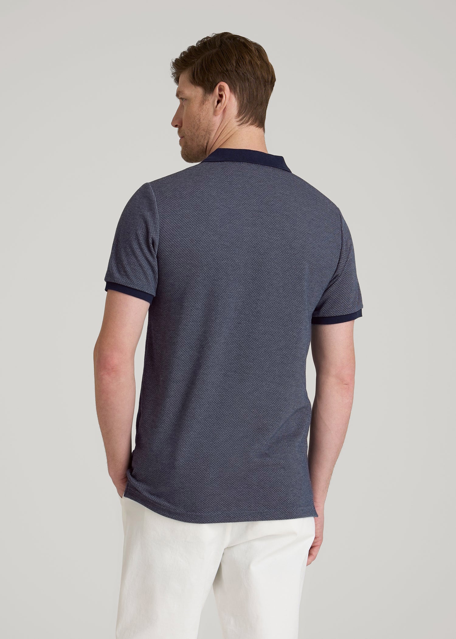 Embossed Geo Zip Collar Polo Shirt for Tall Men in Evening Blue