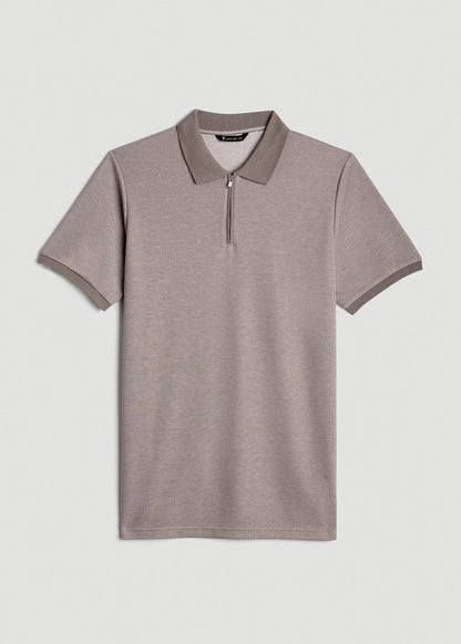 Embossed Geo Zip Collar Polo Shirt for Tall Men in Portobello