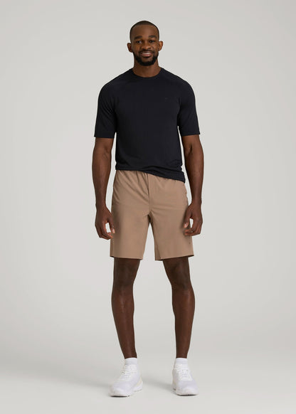 Featherweight Perforated Training Shorts for Tall Men in Dark Sand
