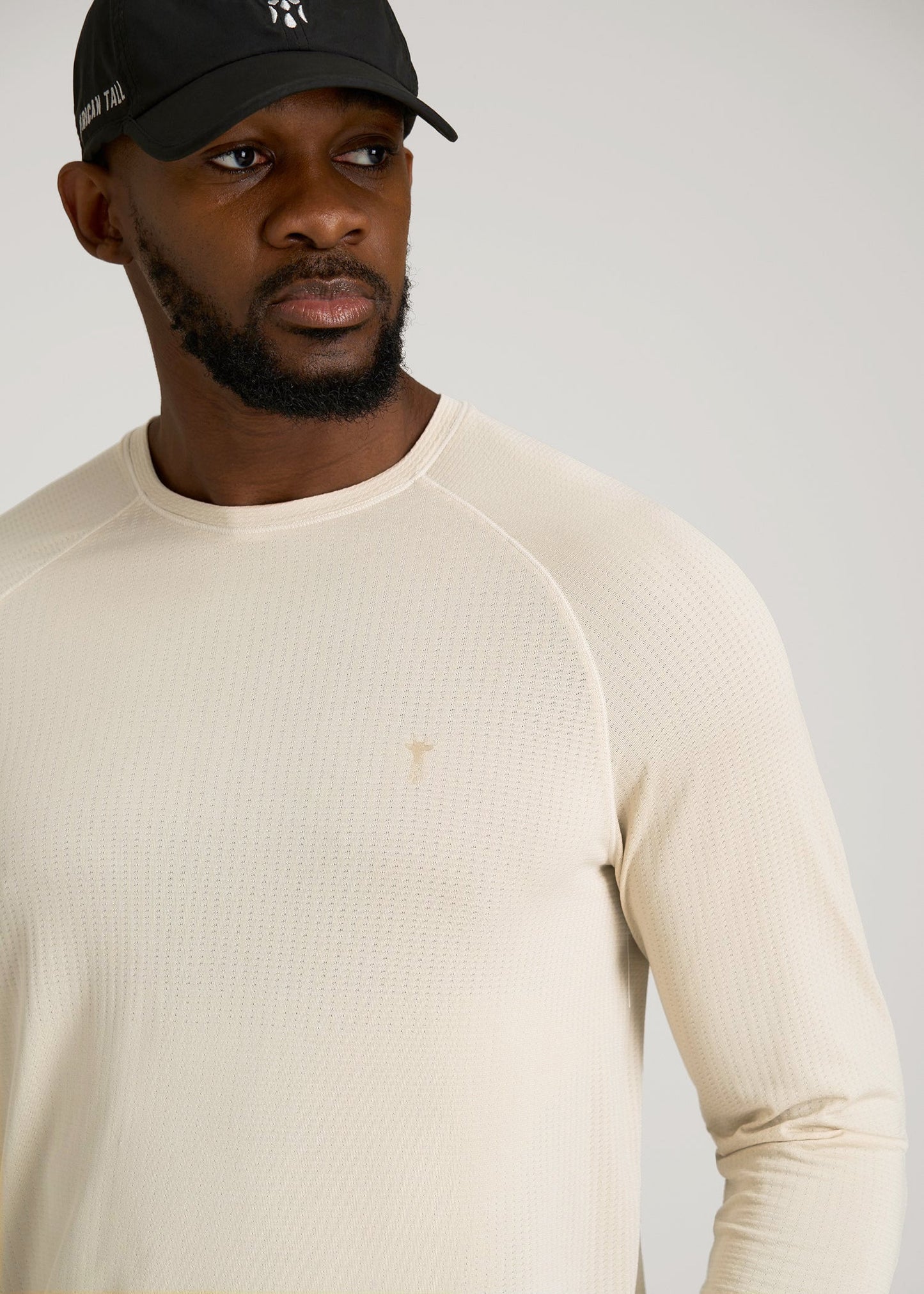 Long Sleeve Vented Training Top for Tall Men in Vanilla Latte