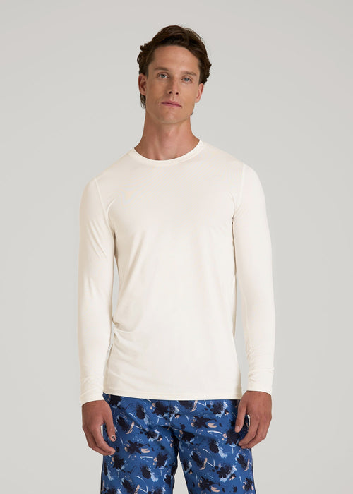 Long Sleeve UPF 50 Rash Guard for Tall Men in White Alyssum