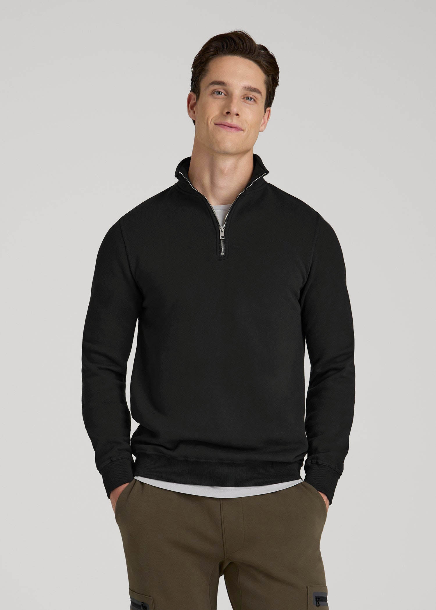 Wearever Fleece Quarter-Zip Sweatshirt for Tall Men in Black
