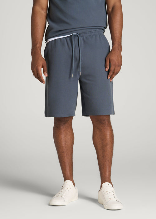 Micro Waffle Short for Tall Men in Grey Blue