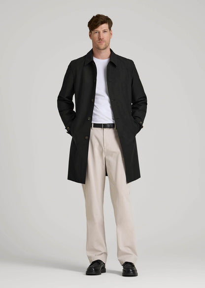 Minimalist Trench Coat for Tall Men in Black
