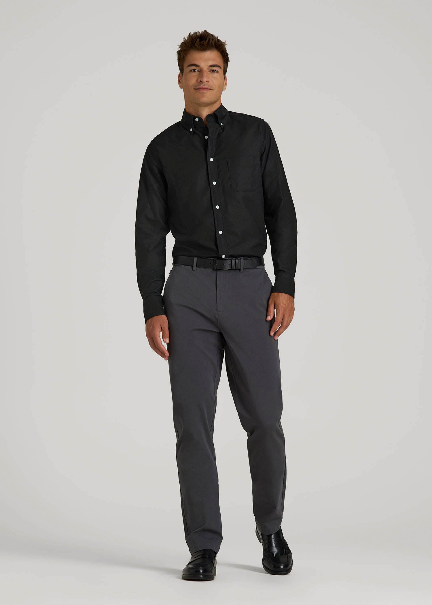 Oxford Cloth Button Down Shirt for Tall Men in Deep Black
