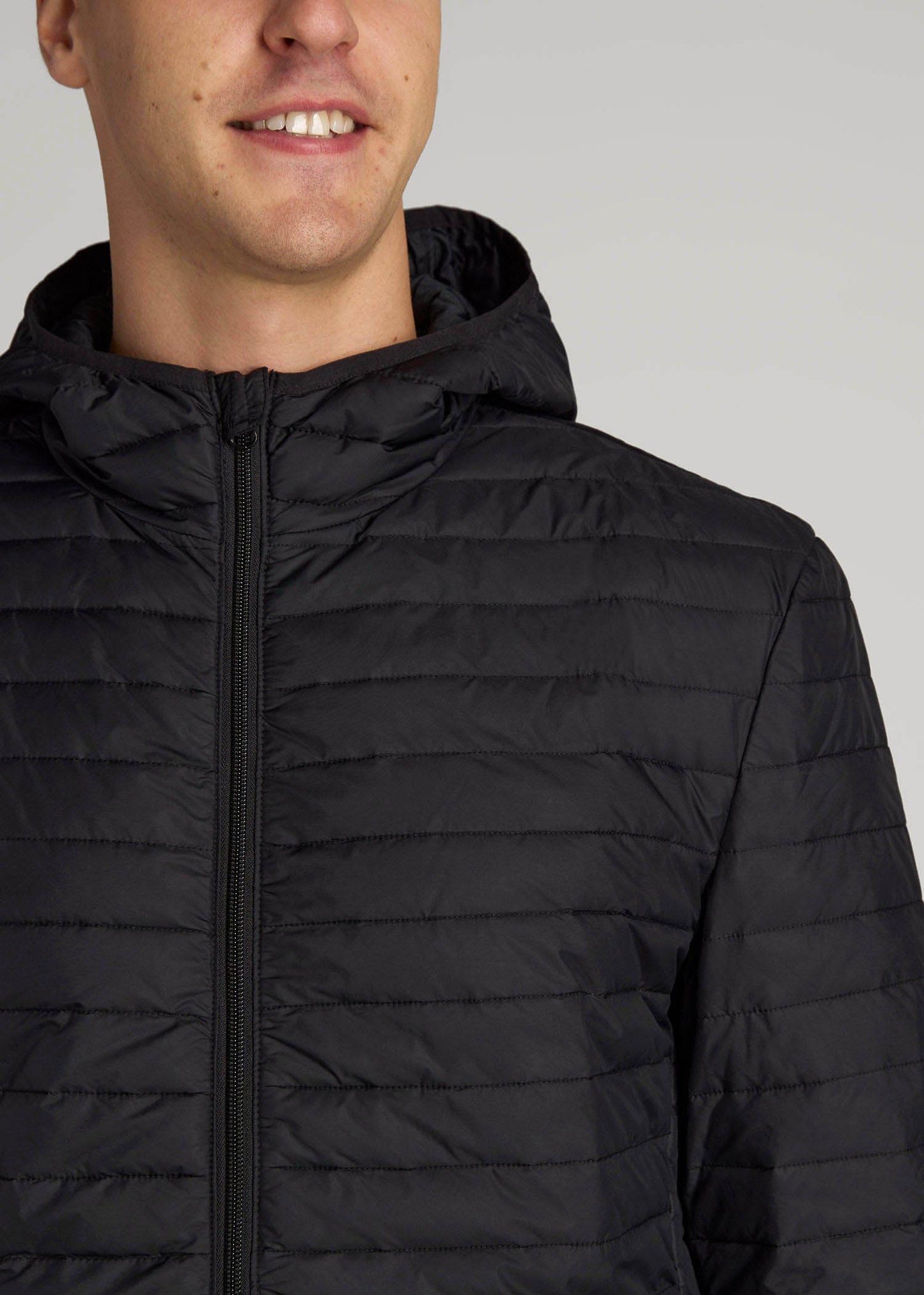 Packable Puffer Jacket for Tall Men in Black