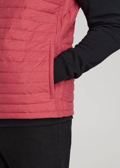 Packable Puffer Vest for Tall Men in Red Space Dye