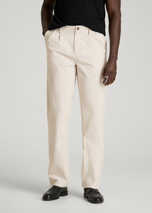 Stretch Commuter Pleated Chino for Tall Men in White Sand