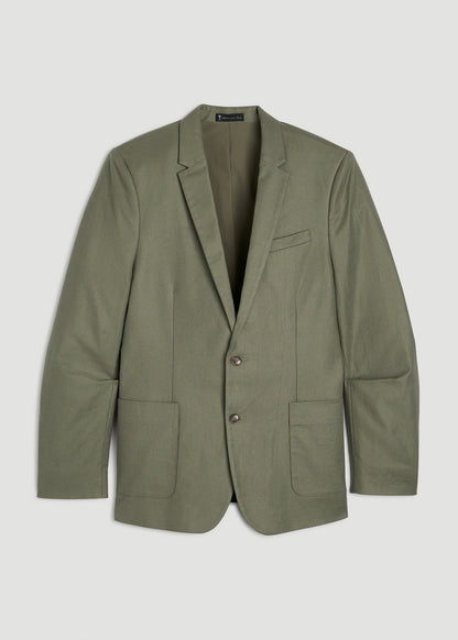 Stretch Cotton Linen Blend Blazer for Tall Men in Olive
