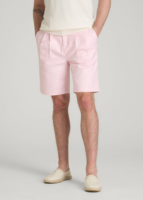 Stretch Cotton Linen Blend Shorts for Tall Men in Barely Pink