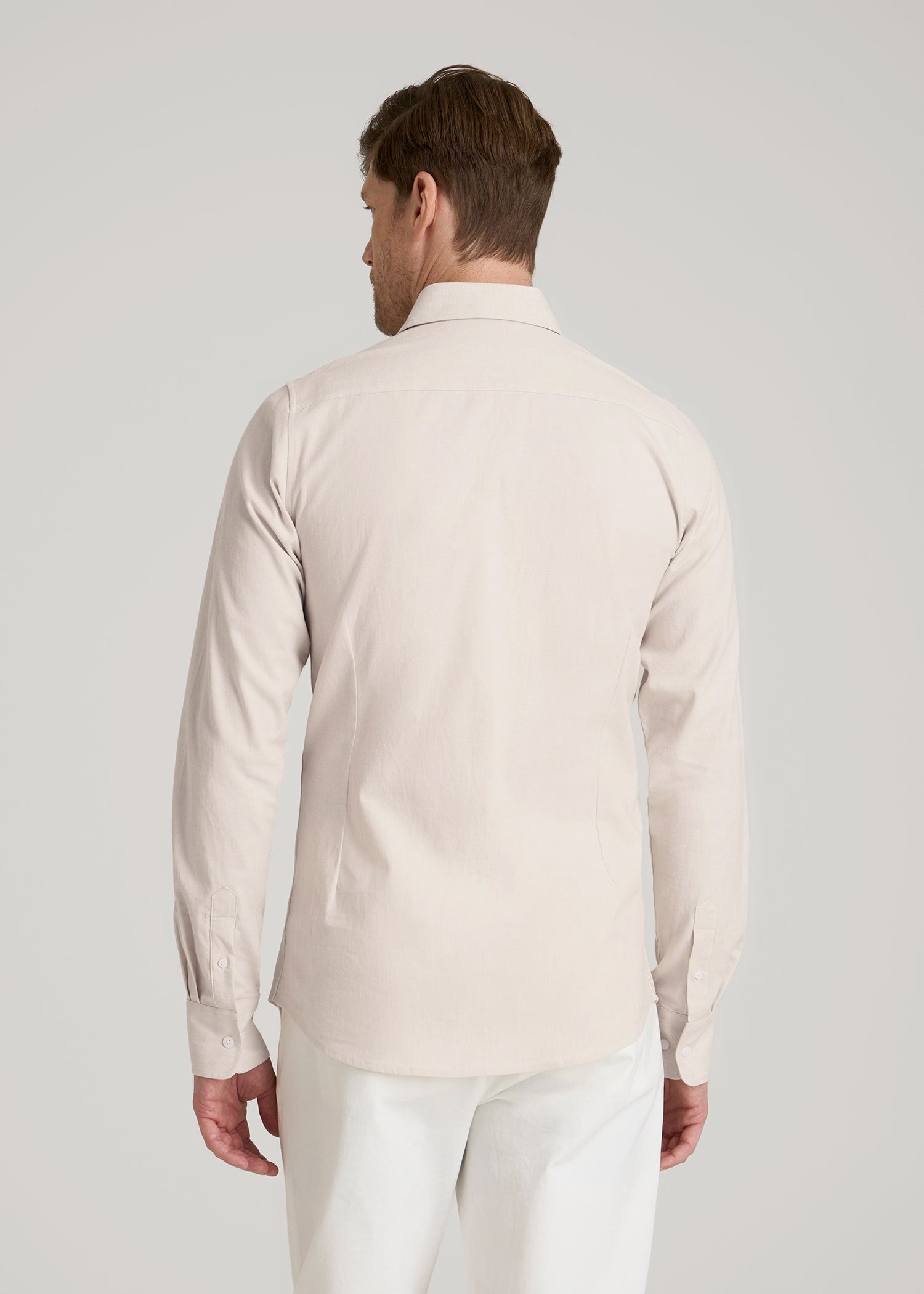 Stretch Linen Dress Shirt for Tall Men in Light Stone Mix