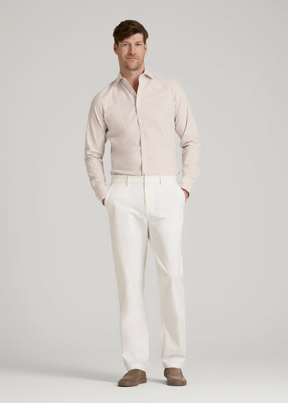 Stretch Linen Dress Shirt for Tall Men in Light Stone Mix