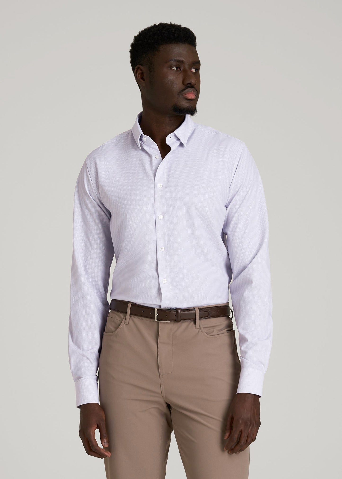 Traveler Stretch Dress Shirt in Light Violet Geometric