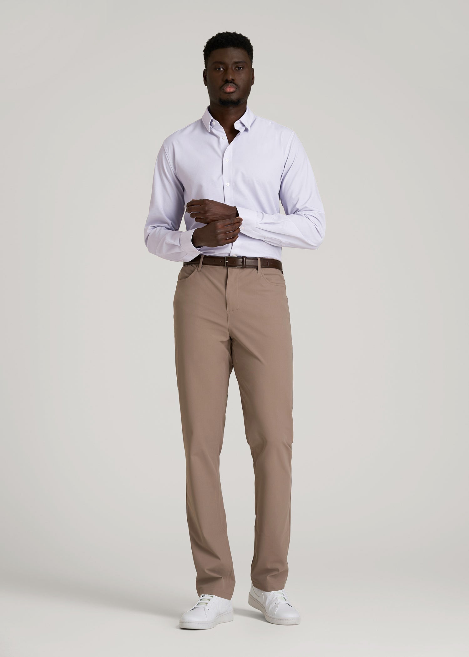 Traveler Stretch Dress Shirt in Light Violet Geometric