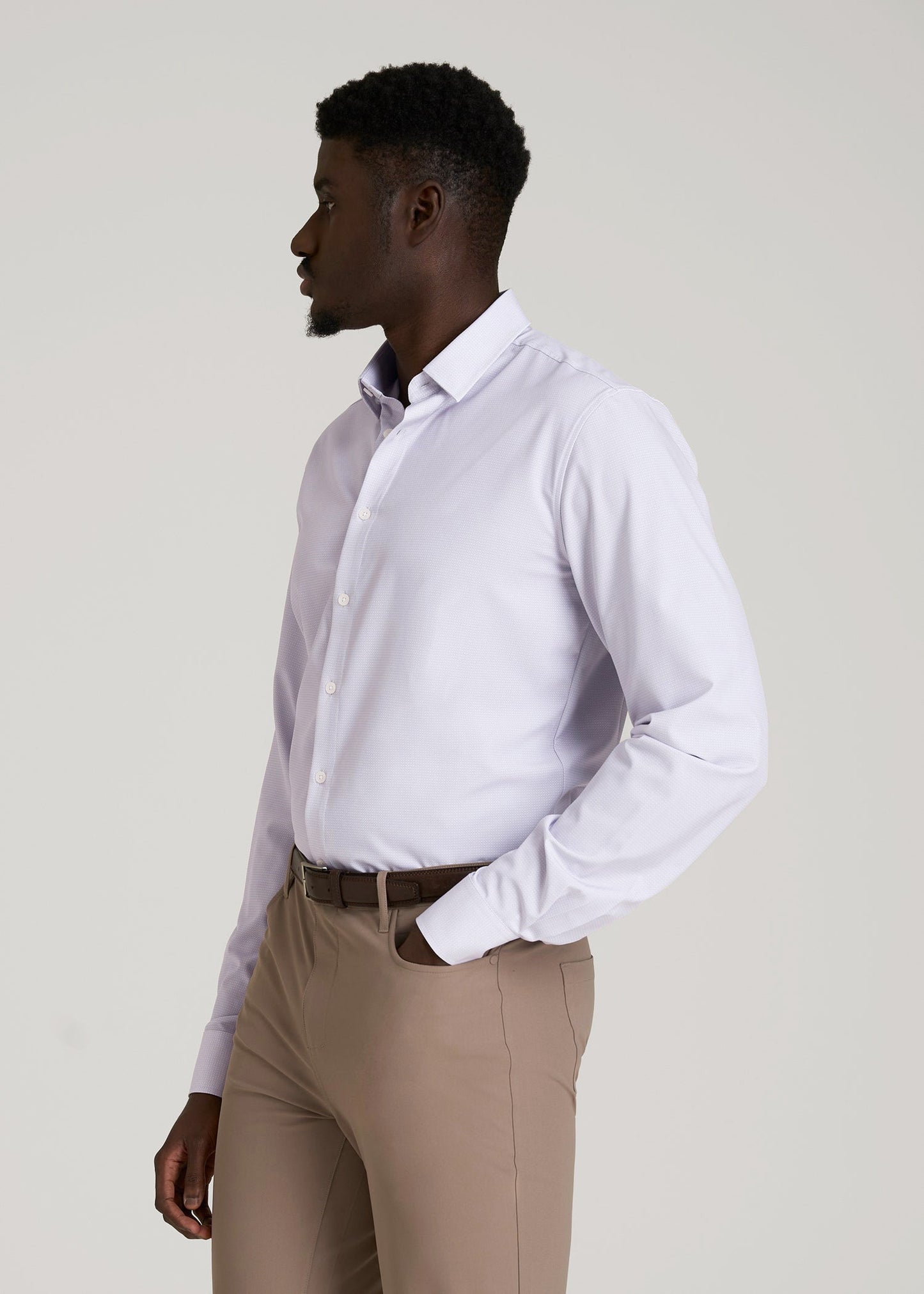 Traveler Stretch Dress Shirt in Light Violet Geometric