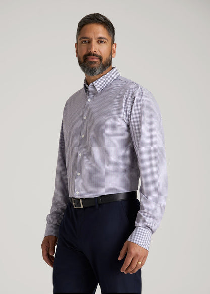 Traveler Stretch Dress Shirt in Plum and Black Grid