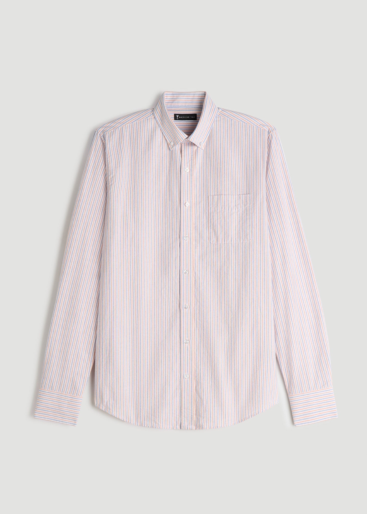 Washed Oxford Shirt for Tall Men in Apricot and Blue Multi Stripe