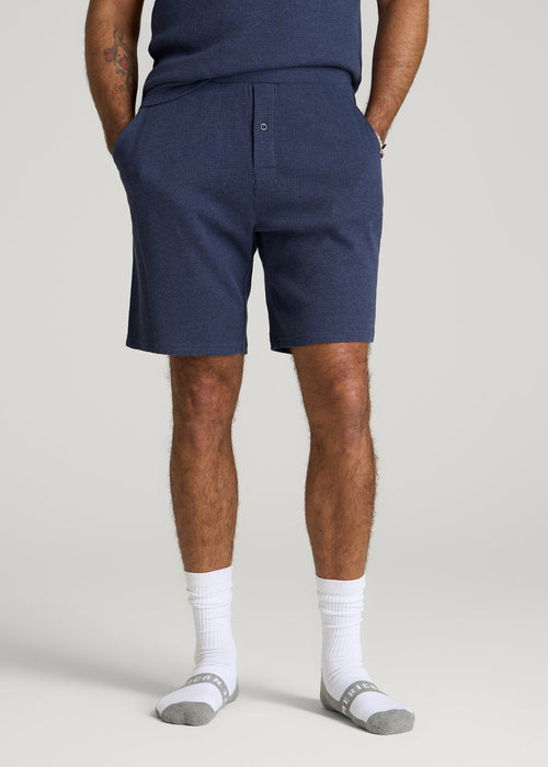 Waffle Lounge Shorts for Tall Men in Navy Blue