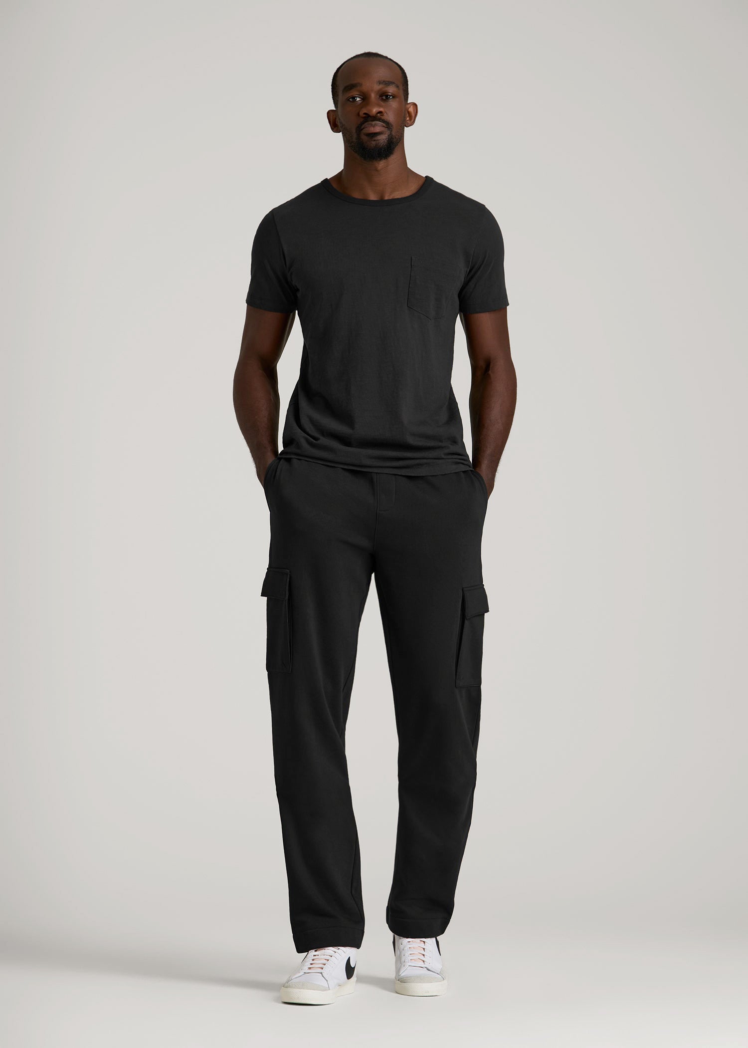 Wearever Fleece Straight Leg Cargo Sweatpant for Tall Men in Black