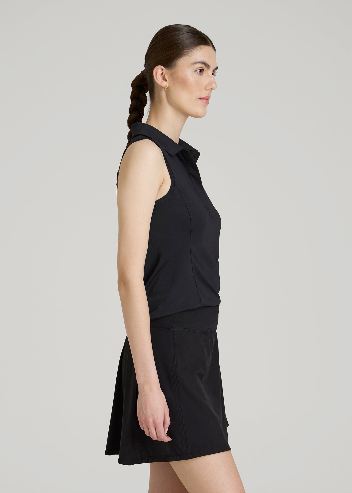 Active Sleeveless Polo Shirt for Tall Women in Black