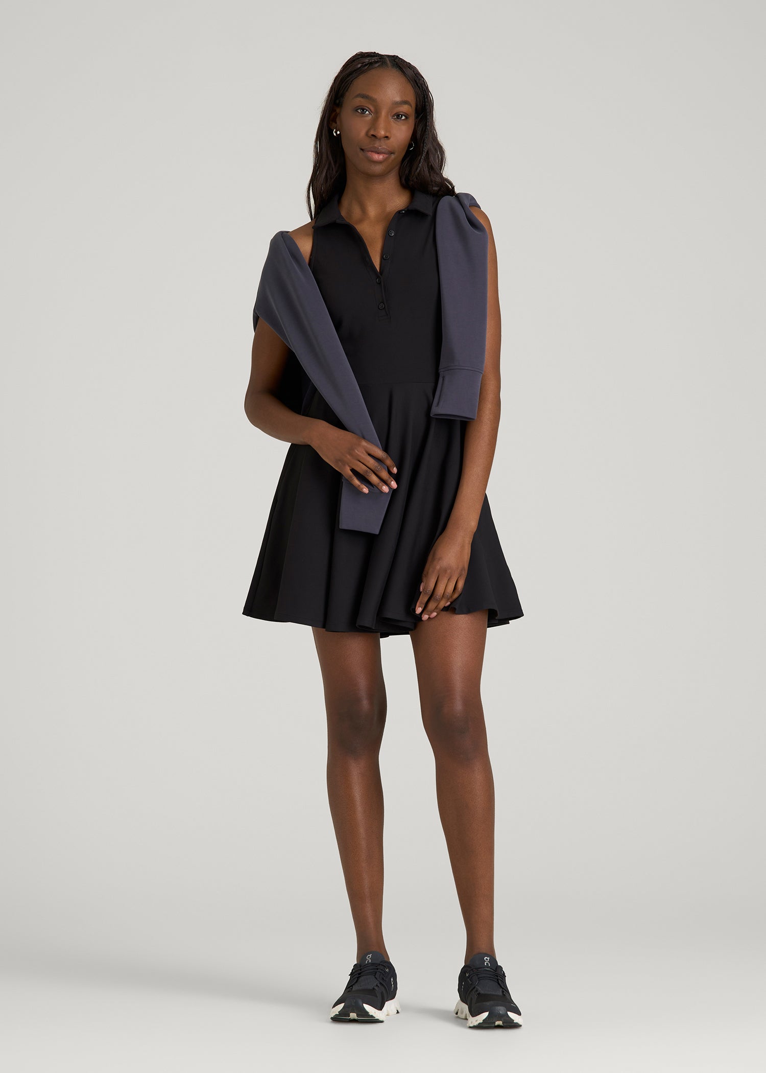 Balance Racerback Sleeveless Polo Dress for Tall Women in Black