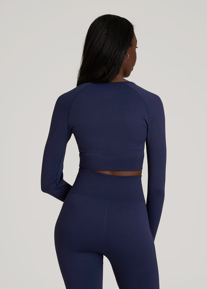 Compression Long Sleeve Cropped Training Top for Tall Women in Regal Blue