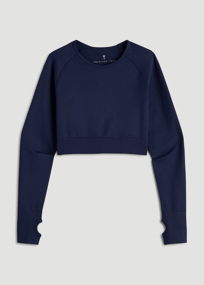 Compression Long Sleeve Cropped Training Top for Tall Women in Regal Blue