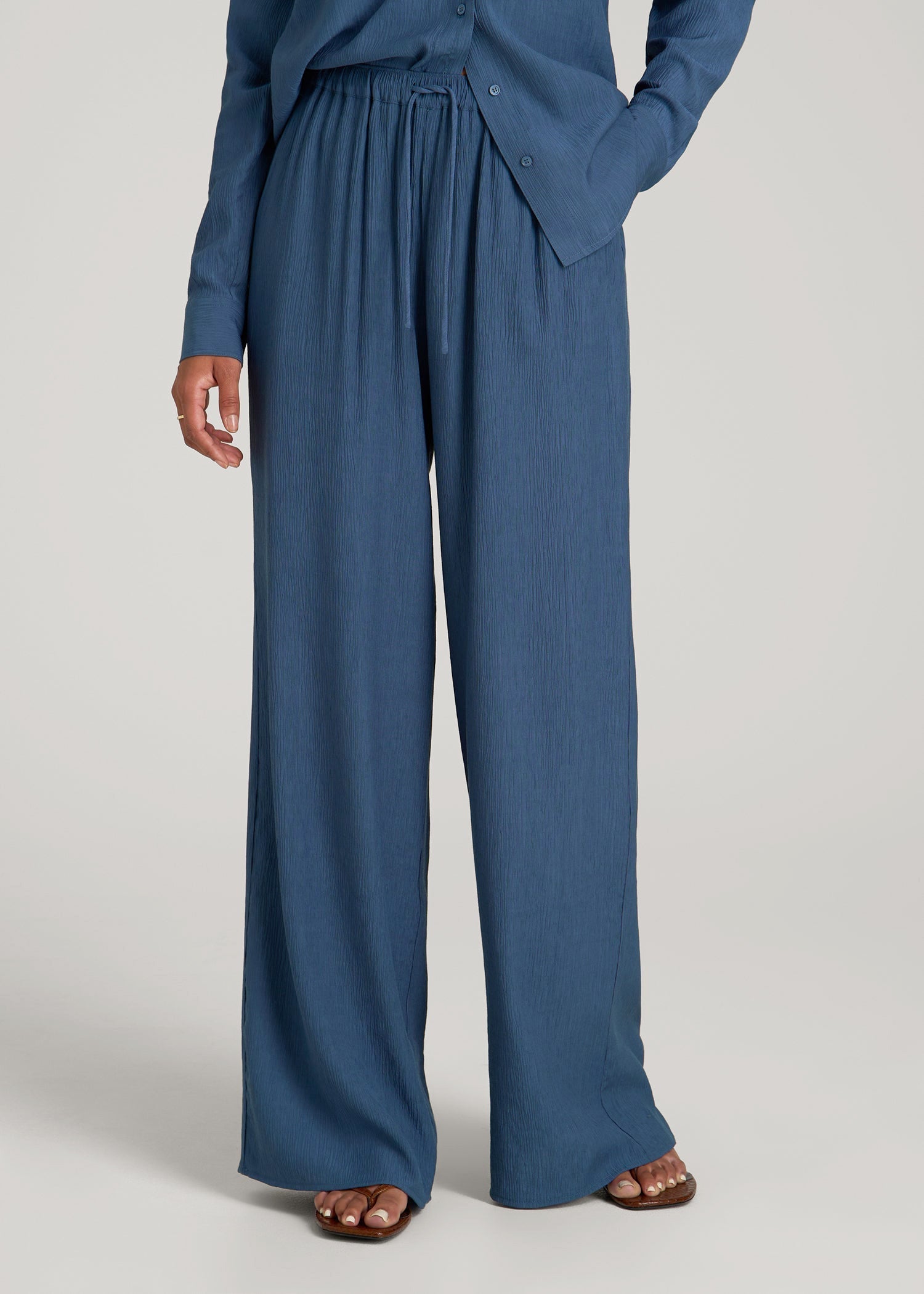 Crinkle Pull-on Wide-leg Pants for Tall Women in Flag Blue