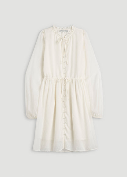 Peasant Chiffon Mini Dress for Tall Women in Antique White