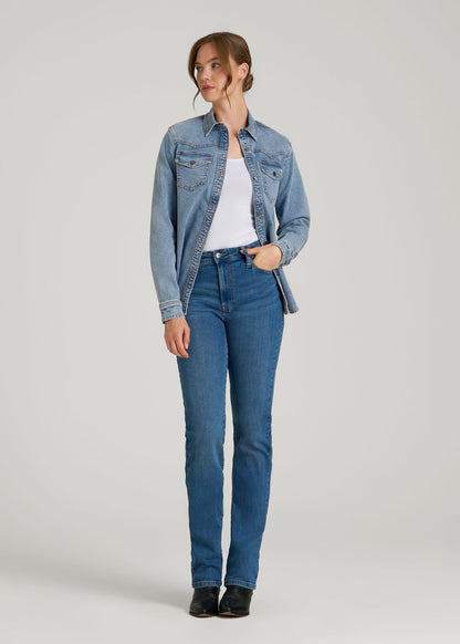 Western Denim Shirt for Tall Women in Heritage Faded