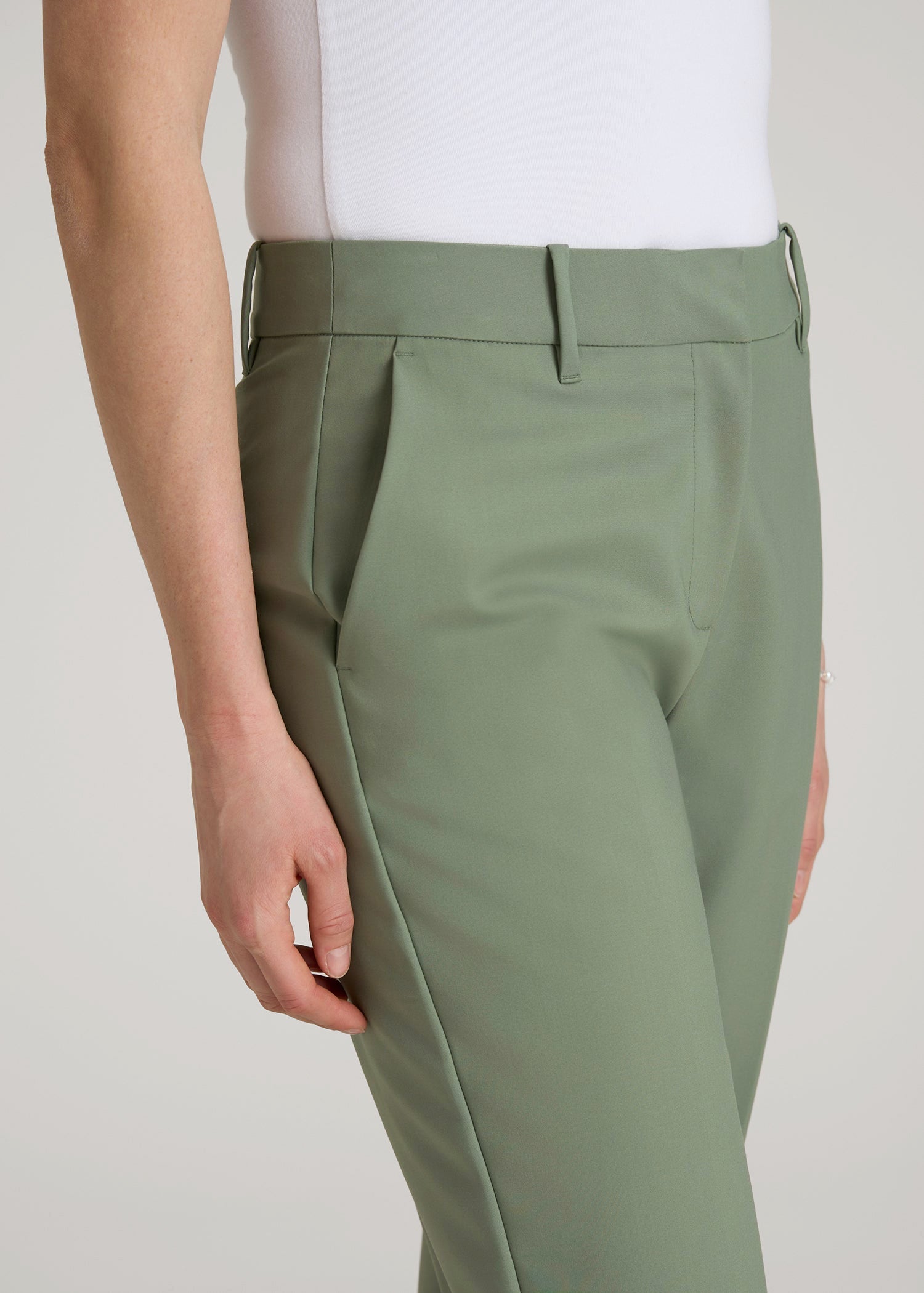 Flat Front Tapered Dress Pants for Tall Women in Dark Seagrass