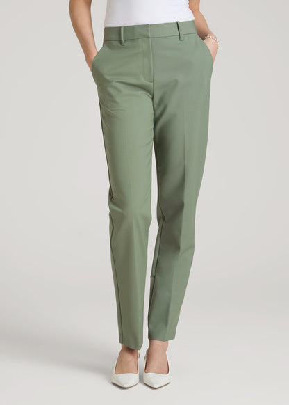 Flat Front Tapered Dress Pants for Tall Women in Dark Seagrass