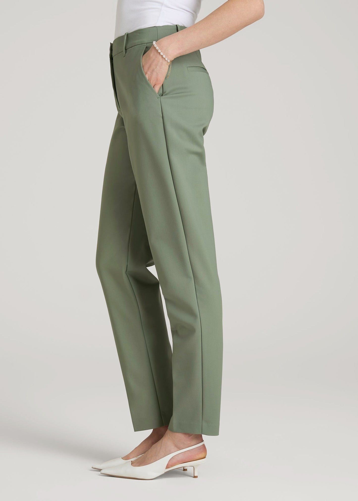 Flat Front Tapered Dress Pants for Tall Women in Dark Seagrass