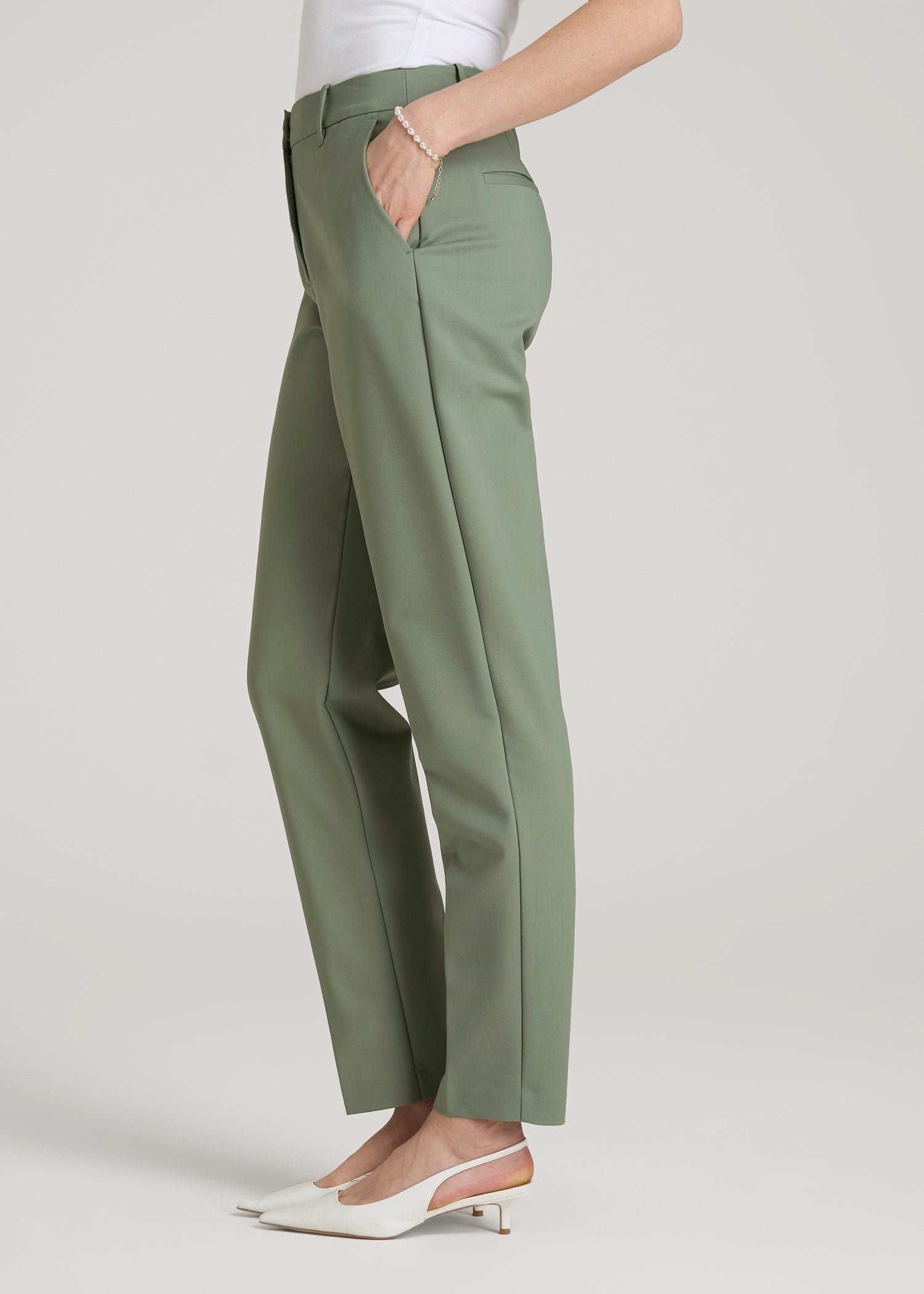 Flat Front Tapered Dress Pants for Tall Women in Dark Seagrass