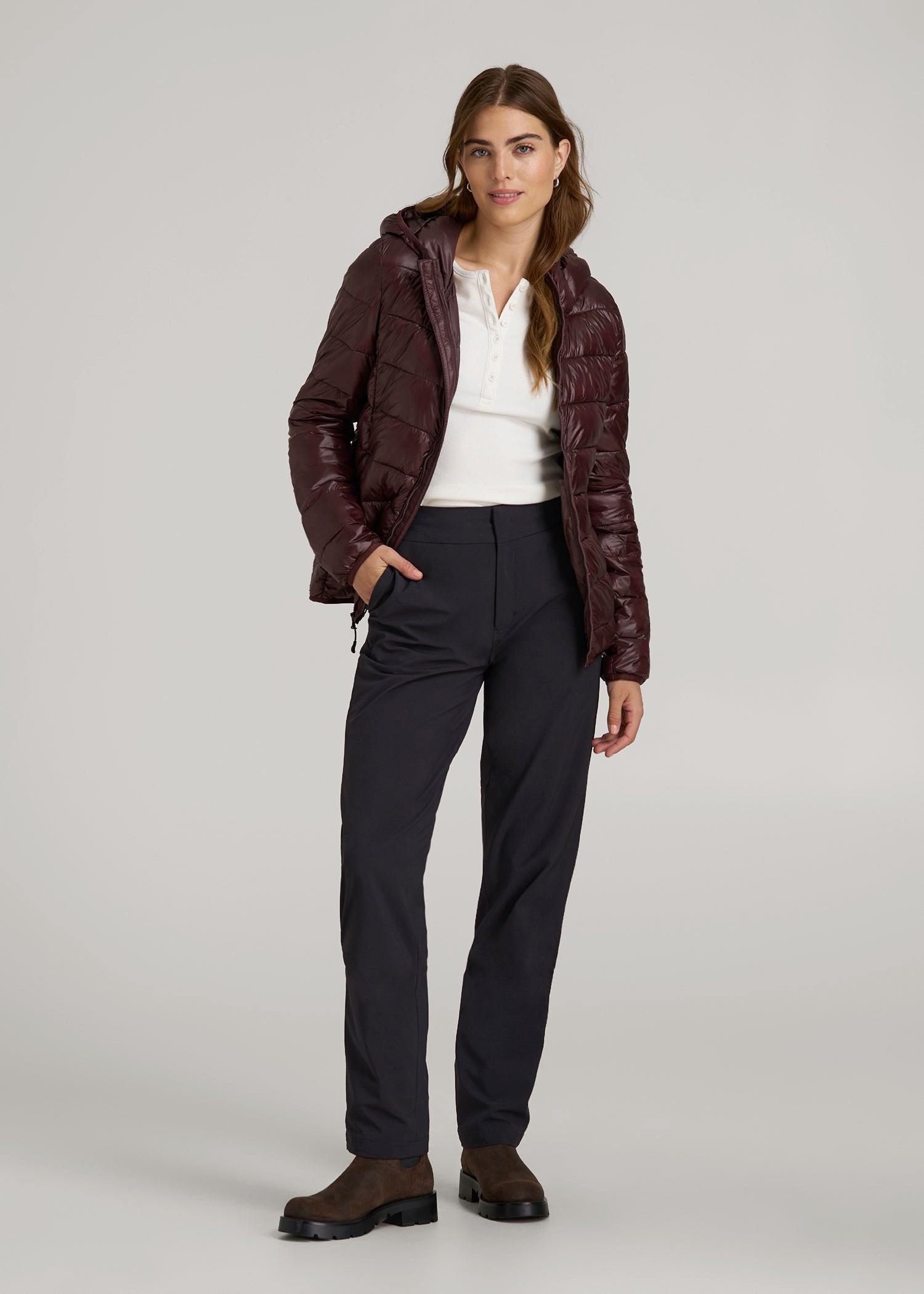 Pull On Fleece Lined Trouser Pants for Tall Women in Black