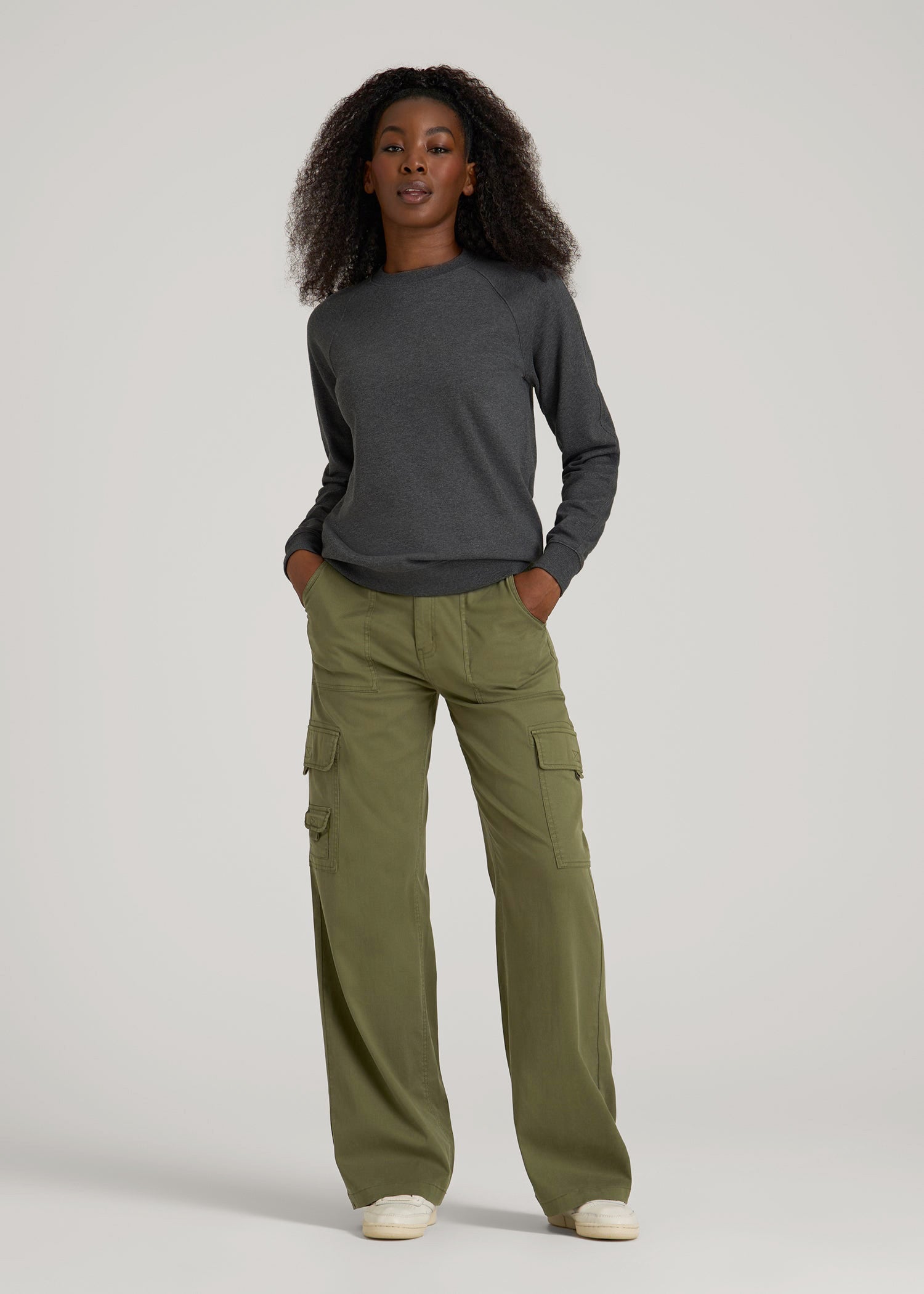 French Terry Crewneck Sweatshirt for Tall Women in Charcoal Mix