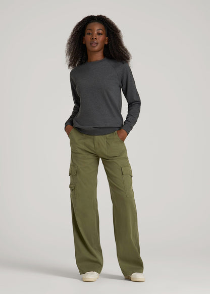 French Terry Crewneck Sweatshirt for Tall Women in Charcoal Mix