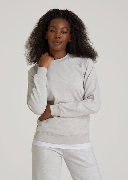 French Terry Crewneck Sweatshirt for Tall Women in Heather Cloud White