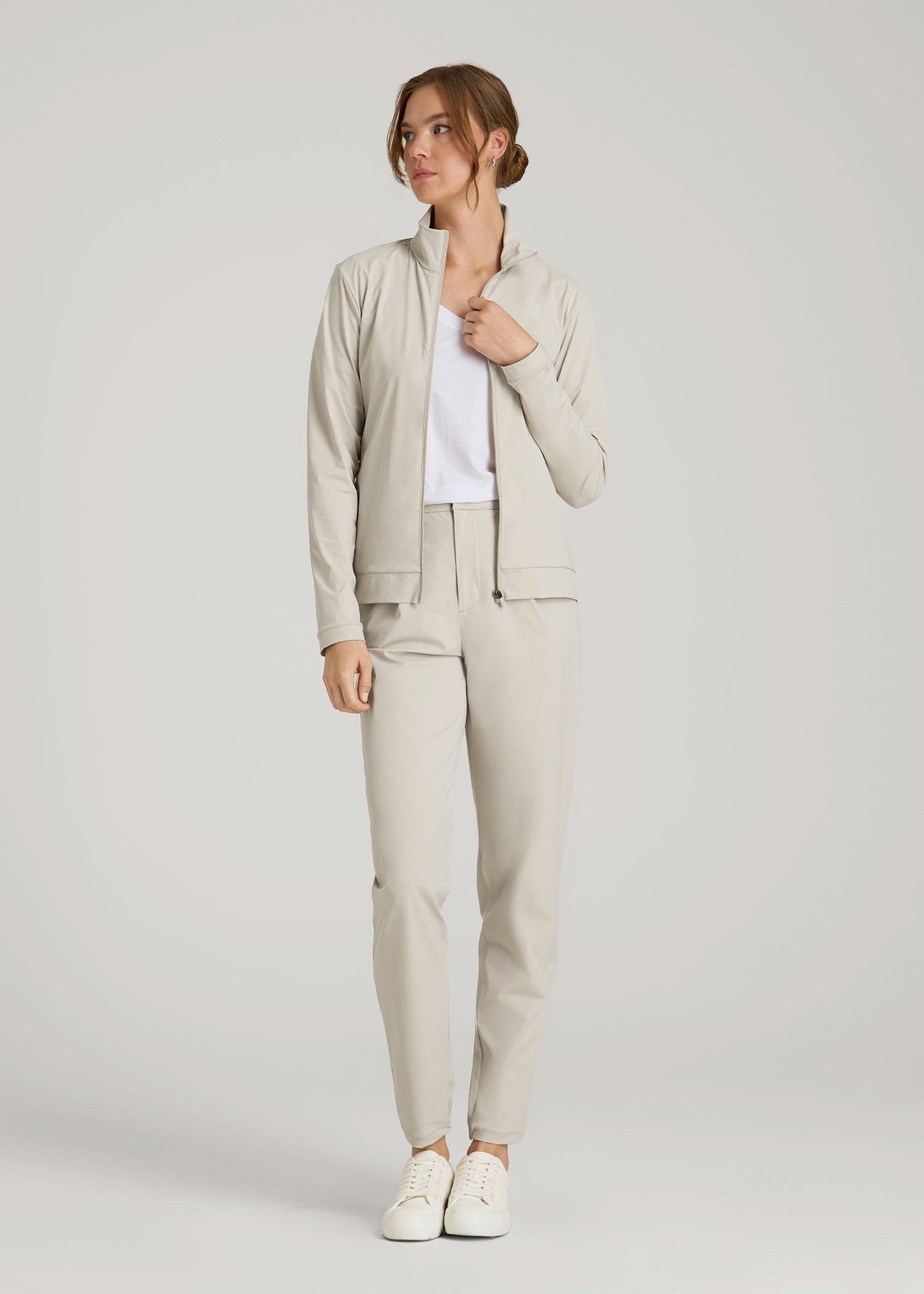 Front Zip Commuter Jacket for Tall Women in Stone