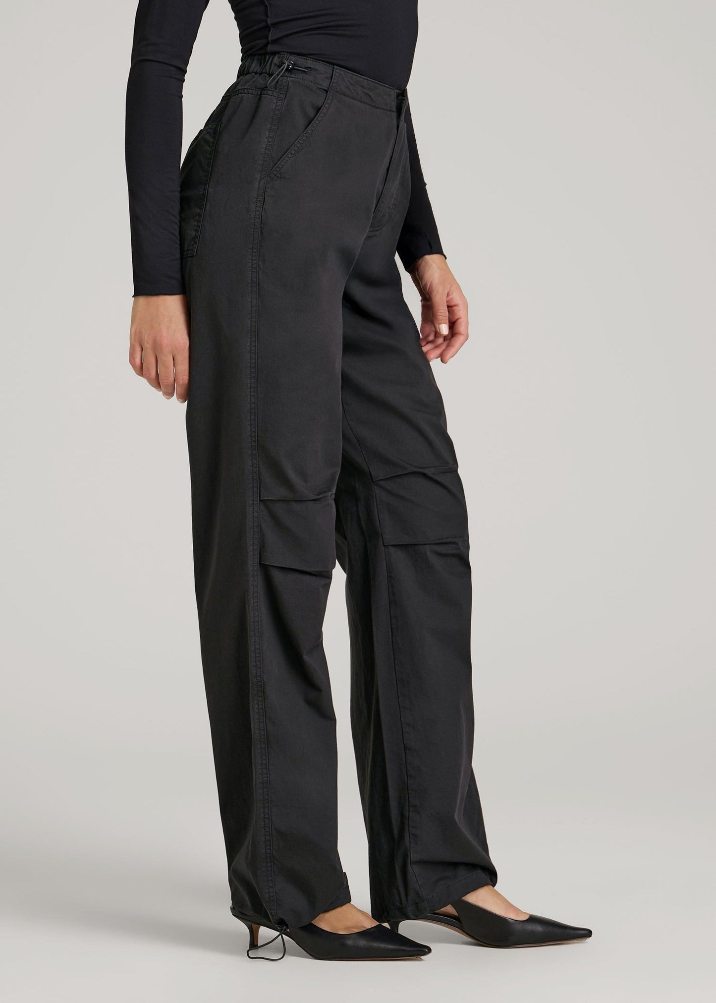 Garment Dyed Parachute Chino Pants for Tall Women in Vintage Black