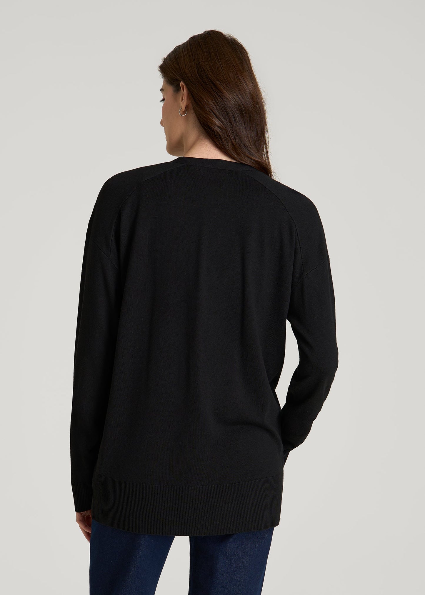 Linen Blend Knit Cardigan for Tall Women in Black