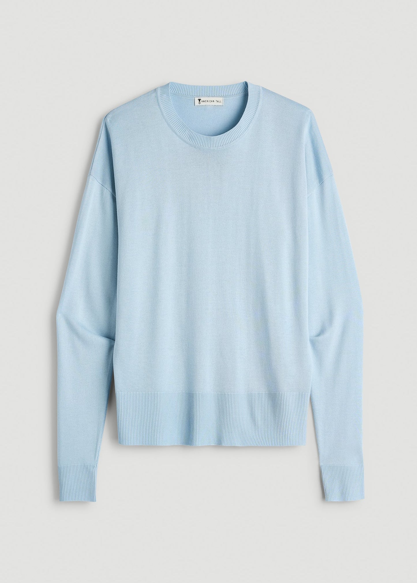 Linen Blend Knit Crewneck for Tall Women in Ice Blue