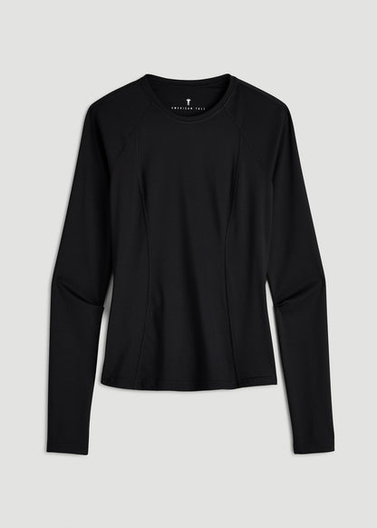 Long Sleeve Crewneck Rashguard for Tall Women in Deep Black